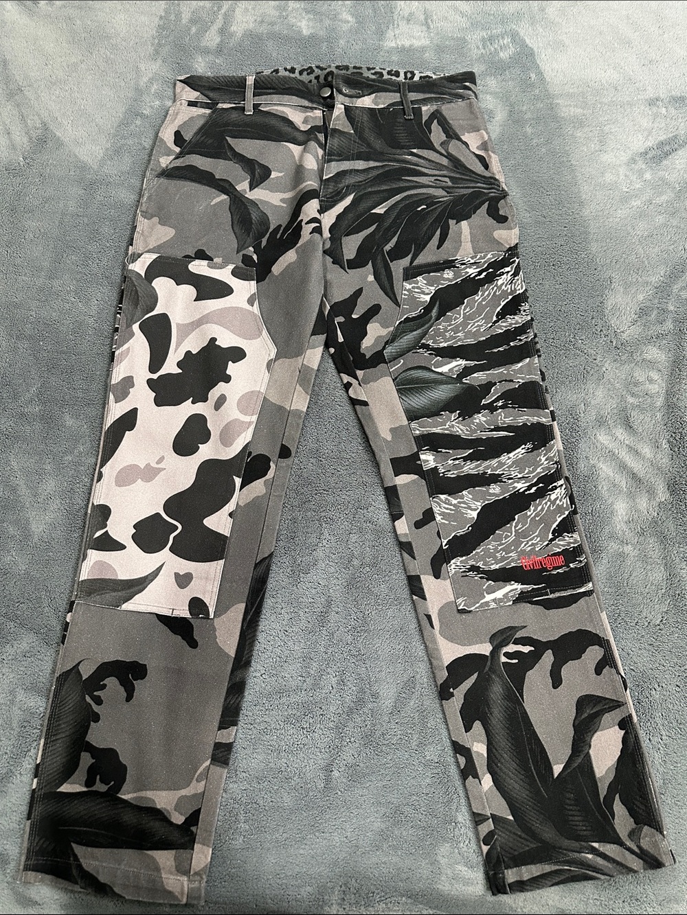 Civil Regime Gray Black Camouflage Patchwork carpenter pants size 32